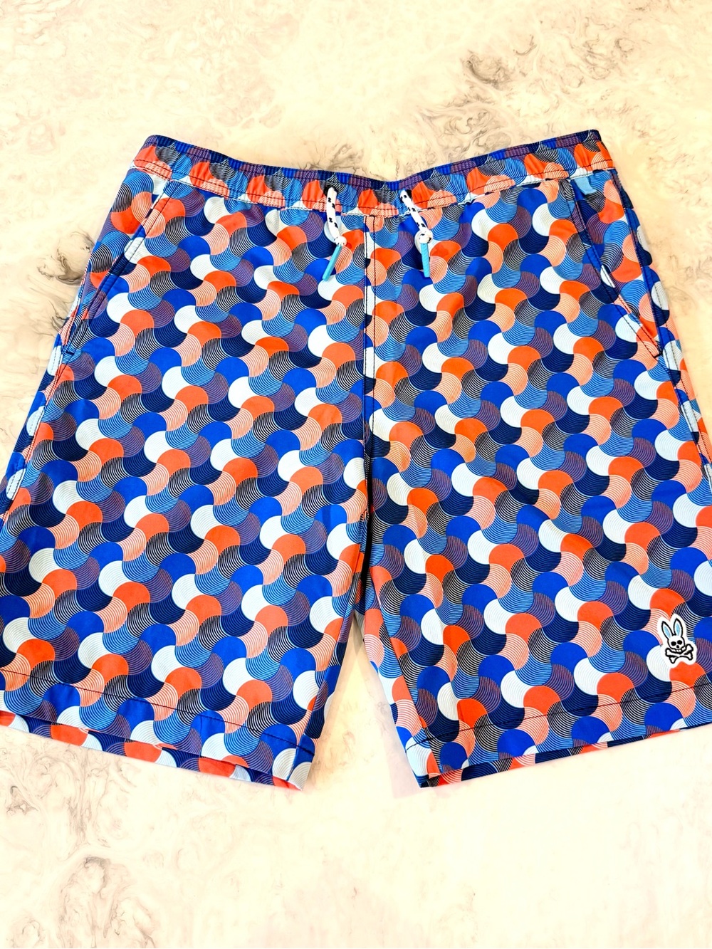 Psycho Bunny Mesh Lined Seascape Print Swim Trunks Shorts (14-16)